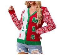 Jersey Mujer NavideñO,SuéTeres NavideñOs SuéTer De Navidad De OtoñO E Invierno para Mujer CáRdigan De Punto con Cuello En V De Jacquard con Letras Informales Rojas (Red, L)