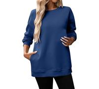 Jersey Mujer Sudadera Top Deportivo Suéter Delgado Sudaderas para Mujer Suéter Mujer Negro Con Bolsillos Parte Superior Sin Capucha Cuello Redondo Manga Larga Jersey de Verano Ajuste Grande, azul, XL