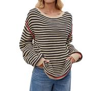 Jersey Mujer,Suéter de Punto a Rayas para Mujer, Jersey de Manga Larga con Cuello Redondo, Top Informal Holgado para otoño e Invierno.