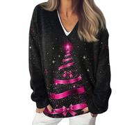 Jersey Mujer Suéter Navideño Manga Larga Cuello En V de Punto Otoño Invierno Casual Elegante Cute Pullover Sweater Vintage Bohemio Floral Ropa Prendas Moda SuéTeres Ligeros E Informales