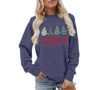 Jersey Mujer,Sweater Navidad,Christmas Mom Sweatshirts Women Tree Tops Glisten and Children Listen To Christmas Tree Graphic Pullover Tops Polainas Caballo (Navy, XXL)