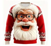 Jersey Navidad Hombre Divertido y Feo - Sudadera Papá Noel Gruñón con Efecto 3D Realista - Suéter Navideño Original de Punto Estampado para Fiesta de Empresa, Nochebuena y (A02-Watermelon Red, XXL)