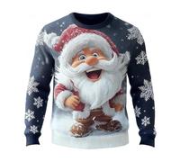 Jersey Navidad Hombre Divertido y Feo - Sudadera Papá Noel Gruñón con Efecto 3D Realista - Suéter Navideño Original de Punto Estampado para Fiesta de Empresa, Nochebuena y Regalo (A07-Blue, S)