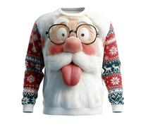 Jersey Navidad Hombre Divertido y Feo - Sudadera Papá Noel Gruñón con Efecto 3D Realista - Suéter Navideño Original de Punto Estampado para Fiesta de Empresa, Nochebuena y Regalo (A04-White, XXXXXL)