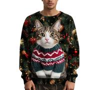 Jersey Navidad Hombre Feo Jersey Navideño Sudadera Ugly Christmas Sweaters Hortera Sweater 3D Impresión Ropa Gracioso Navideña Sudaderas Men Invierno Manga Larga Tops Mint Green L