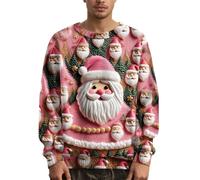 Jersey Navidad Hombre Feo Jerseys Navideños Sweaters Ugly Navideña Sudadera Hortera Sudaderas Manga Larga Ropa Gracioso Christmas Suéter Men Invierno 3D Impresión Tops Pink M