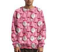 Jersey Navidad Hombre Feo - Jerseys Navideños Ugly Sweaters Navideña Hortera Sudadera Sweater Manga Larga Tops Gracioso Christmas 3D Impresión Sudaderas Men Invierno Ropa Pink S