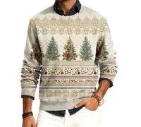 Jersey Navidad Hombre Ugly Jersey Navideño Sudadera Feo Christmas Gracioso Hortera Sudaderas 3D Impresión Tops Sweaters Navideña Suéter Men Invierno Manga Larga Ropa Beige M