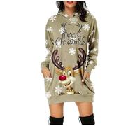 Jersey Navidad Mujer Invierno,Vestido Casual De Mujer Sudadera con Capucha Manga Larga Estampado NavideñO Bolsillo CóModo Abrigo Diario