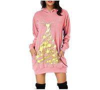 Jersey Navidad Mujer Punto Invierno,Vestido Casual De Mujer Sudadera con Capucha Manga Larga Estampado NavideñO Bolsillo CóModo Abrigo Diario