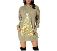 Jersey Navidad Mujer Punto Invierno,Vestido Casual De Mujer Sudadera con Capucha Manga Larga Estampado NavideñO Bolsillo CóModo Abrigo Diario