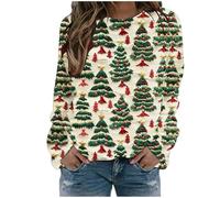 Jersey Navidad Mujer Sudadera Navideño Ugly Camiseta Navideña Talla Grande Blusa Sudaderas Navideños Divertida Pullover Navideñas Cuello Redondo Árboles De Navidad Jumper T-Shirt Xmas Original