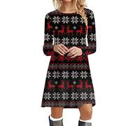 Jersey Navidad Mujer Talla Grande,Vestido Casual para Mujer Manga Larga Cuello Redondo Estampado Moda CóModo Vestir CóCtel Estilo Columpio Diario Elegante