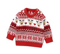 Jersey Navidad Niño Bebe Niña Reno, Jersey Navideño Niño, Suéter Sudadera de Punto de Manga Larga de Navidad de Invierno Rojo Ropa Bebe con Botones