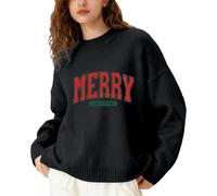 Jersey NavideñAs Mujer-Jersey De Punto De Navidad SuéTer De Punto con Estampado De Letras, Manga Larga, Cuello Redondo, Estilo Casual, Ideal para OtoñO E Invierno. Suave Y CóModo. (Black, XXL)