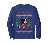 Jersey navideño de Border Collie Manga Larga, Unisex para Adultos, Azul Marino, S