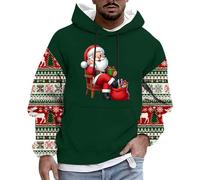 Jersey Navideño Hombre Sudadera Navidad Hombre con Capucha Talla Grande Sueltos Suéter Navideña Manga Larga con Estampado de Papá Noel Casual Moda Christmas Top Otoño e Invierno Festivo Xmas Hoodie