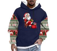 Jersey Navideño Hombre Sudadera Navidad Hombre con Capucha Talla Grande Sueltos Suéter Navideña Manga Larga con Estampado de Papá Noel Casual Moda Christmas Top Otoño e Invierno Festivo Xmas Hoodie