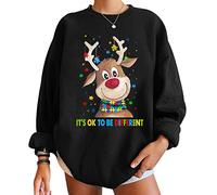 Jersey Navideño Mujer Jersey Navidad Mujer Jerseys Jerséis Navideños Sudadera Suéter Navidad Mujer Sudaderas Navideñas Navideña Merry Christmas Jersey Feo Reno Friki Sweatshirt Talla Grande Negro 3XL
