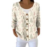 Jersey Navideño Mujer Manga Larga, Christmas Jumper Estampado Botones Cuello En V, Cardiganes Classic Chic Rebecas Exquisito Único Caqui M