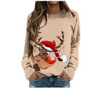 Jersey Navideño Mujer, Sudaderas Mujer Sin Capucha, Divertido Transpirables Elástica 3D Patrón Impreso Ugly Xmas Sweater Moda Retro Tendencia Secado Rápido Sudadera para Uso Diario