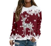 Jersey Navideño Mujer Ugly Christmas Estampado Pullover Manga Larga Cuello Sudaderas de Navideñas para Otoño e Invierno Abrigo Niña Festival Fiesta