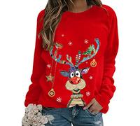 Jersey Navideño Mujer Ugly Christmas Jersey Reno Feo Navidad Mujer Jerseys Navideños Sudadera Navideña Sudaderas Navideñas Pullover Sweatshirt Divertido Talla Grande Invierno Tallas Grandes Rojo M
