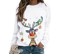 Jersey Navideño Mujer Ugly Christmas Jersey Reno Feo Navidad Mujer Jerseys Navideños Sudadera Navideña Sudaderas Navideñas Pullover Sweatshirt Divertido Talla Grande Invierno Tallas Grandes Blanco M