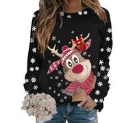 Jersey Navideño para Mujer con Estampado de Reno Rudolph Sudadera Divertida de Feliz Navidad Abrigo Cálido para Fiestas de Vacaciones