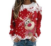 Jersey Navideño para Mujer con Estampado de Reno Rudolph Sudadera Divertida de Feliz Navidad Abrigo Cálido para Fiestas de Vacaciones