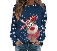Jersey Navideño para Mujer con Estampado de Reno Rudolph Sudadera Divertida de Feliz Navidad Abrigo Cálido para Fiestas de Vacaciones