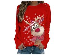 Jersey Navideño para Mujer con Estampado de Reno Rudolph Sudadera Divertida de Feliz Navidad Abrigo Cálido para Fiestas de Vacaciones