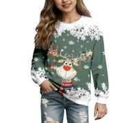 Jersey navideño para niña, Sudadera con Texto Merry Christmas, Sudadera de Navidad, para el Tiempo Libre, Cuello Redondo, Camiseta de Manga Larga con Motivo de Navidad, Tallas Grandes, Verde