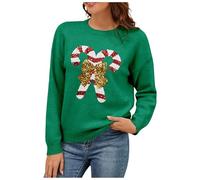 Jersey NavideñO Pareja,SuéTeres para Mujer SuéTer De Mujer con Lazo De BastóN NavideñO con Lentejuelas, CáRdigan De Punto De Manga Larga con Cuello Redondo para OtoñO E Invierno (Green, L)