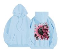 Jersey Negro Mujer Manga Larga Sudadera con Capucha para Mujer Tema Conciencia del Cáncer de Mama con Letras Impresión para el Uso Diario, Estilo Casual y Alas Mujer Negro, azul celeste, XL