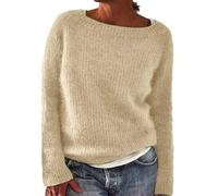 Jersey noruego para mujer, invierno, cálido, elegante, de punto, cuello redondo, manga larga, sudaderas, diseño de jacquard, de gran tamaño, ligero, cómodo, ropa para mujer, otoño-invierno, beige, S