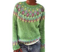 Jersey noruego para mujer, invierno, cálido, elegante, de punto redondo, manga larga, sudadera, diseño de jacquard, túnica de gran tamaño, Elástica, básica, ropa para mujer, otoño e invierno
