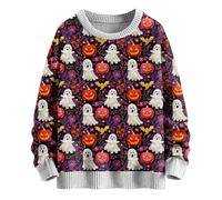 Jersey Oversize - Jersey de punto para mujer, diseño de Halloween, estampado de cuello redondo, manga larga, sudadera, tops baratos, otoño, invierno, ropa 2025, rosa brillante, XXL