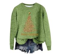 Jersey Oversize Mujer,Jersey navideño Talla Grande,Women's Christmas Tree Knitted Print Sweater Spring and Autumn One Word Shoulder Exposed Shoulder Hood Sweater Mujer Elegantes (Green, M)