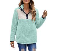 Jersey Oversize - Sudadera con capucha para mujer, forro polar con bolsillos, sudadera con botón sudadera caliente con cuello rack, sudadera casual Tops de jersey grueso, Sky Blue, M