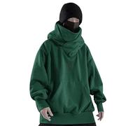 Jersey para hombre, cuello alto, sudaderas con capucha Hip Hop de manga larga, moderna Y2K, cuello chal, forro polar, sudadera de gran tamaño, color sólido, sudadera con bolsillos canguro, verde, XL