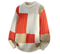 Jersey para hombre, cuello redondo, suéter de invierno, talla grande, informal, patchwork chic y elegante, corte holgado, cálido, estilo vintage, Streetwear versátil, manga larga, suéter para fiesta
