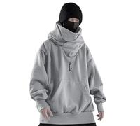 Jersey para hombre Ninja Sudadera con capucha Y2k Cuello Alto Hip Hop Fleece Pulli Sudadera con Capucha Sudadera con Capucha Oversize Urban Hombre Zip Up Vintage Motocicleta, gris, M