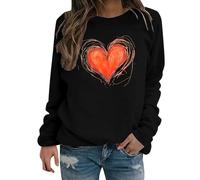 Jersey para mujer 2026 Casual San Valentín manga larga suéter cuello redondo Color sólido Top Sweater Workout Oversize Ropa para Otoño Invierno Primavera Basic Casual Deporte, Negro , XL