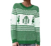 Jersey para mujer con diseño geométrico de renos de la isla justa cómoda, cuello redondo, cálido invierno, verde, S
