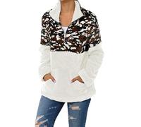 Jersey para mujer con estampado de leopardo, chaqueta de forro polar de peluche para mujer, cremallera 1/4, sudadera de forro polar, cuello cálido, informal, de forro polar suave, camuflaje, M