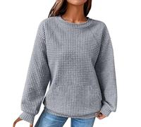 Jersey para mujer, de otoño, de algodón, para invierno, sudadera de punto gofre, chaqueta de entretiempo, sin capucha, chaqueta de entrenamiento, cuello redondo, chaqueta universitaria, chaqueta a