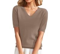 Jersey para mujer de verano, blusa de manga corta, elegante jersey de punto de color sólido con cuello en V, tops cómodos de punto, parte superior corta ajustada Y2K, blusas para mujer, camiseta de