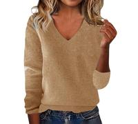 Jersey para mujer, elegante, cálido, cuello redondo, manga larga, 2025, nuevo suéteres de punto grueso, térmico, otoño cálido, grandes tamaños, jersey cómodo, corte ajustado, camiseta lisa, dorado