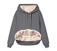 Jersey para mujer elegante y grueso forro polar con capucha, forro polar para invierno, terciopelo, cálido, cuello en V, manga larga, ropa interior, blusa, camiseta maestra, sudadera con capucha, gris